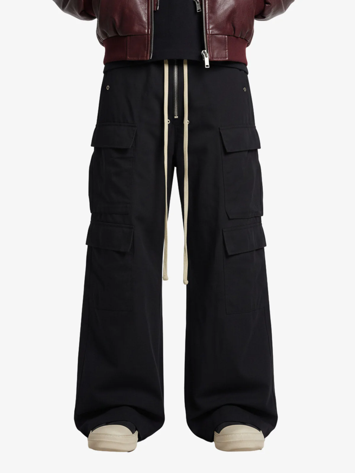 Woven Multi-Pocket Baggy Flared Pants - 2321