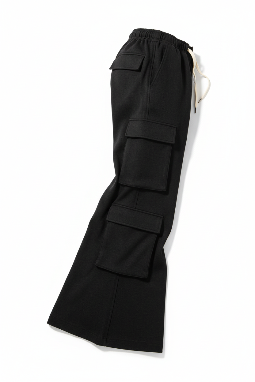 Woven Multi-Pocket Baggy Flared Pants - Side View