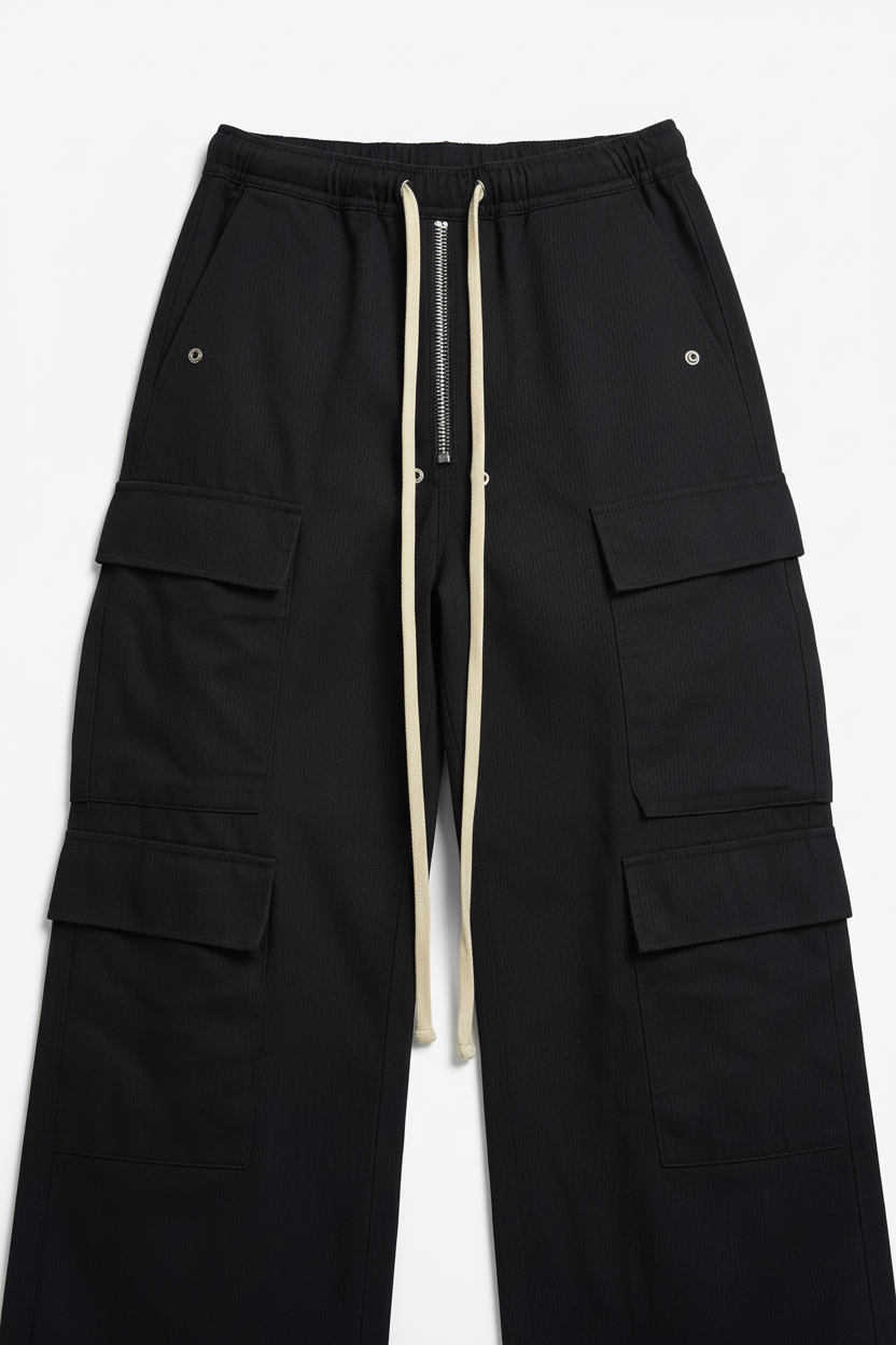 Woven Multi-Pocket Baggy Flared Pants - Detail View